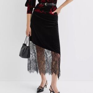 NWOT-Chantilly Lace Velvet Bias Midi Skirt